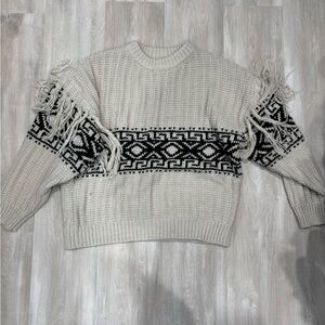 Elegant Cream and Black Patterned Sweater